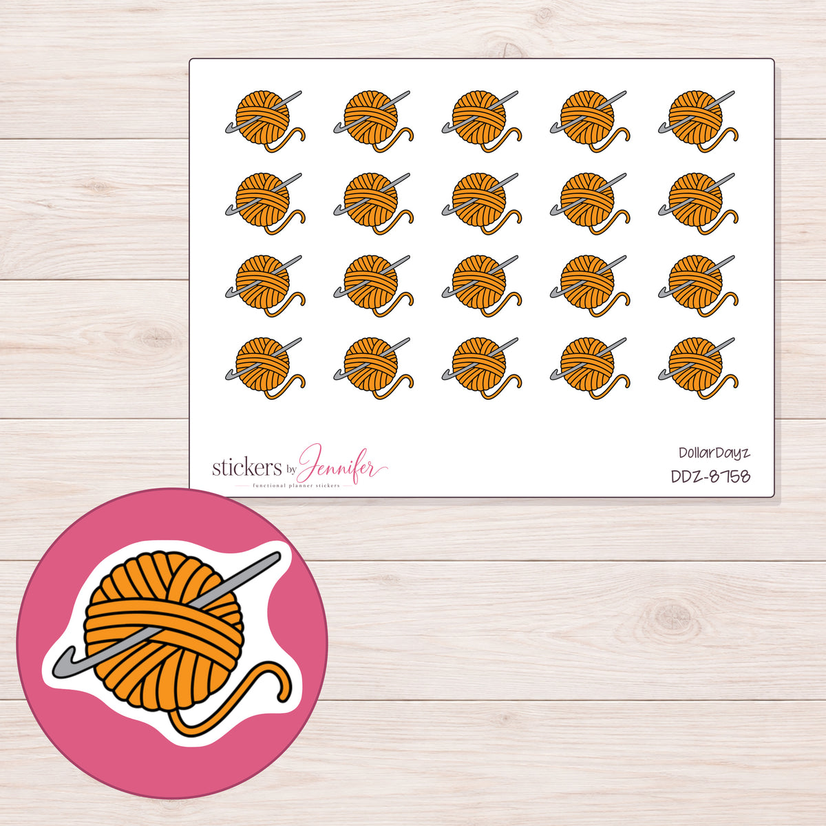 DDZ-8758 planner sticker sheet with enlarged sticker detail