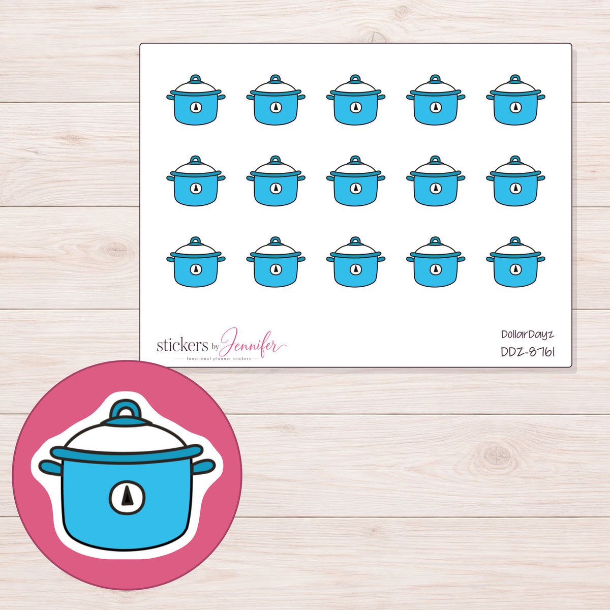 DDZ-8761 planner sticker sheet with enlarged sticker detail