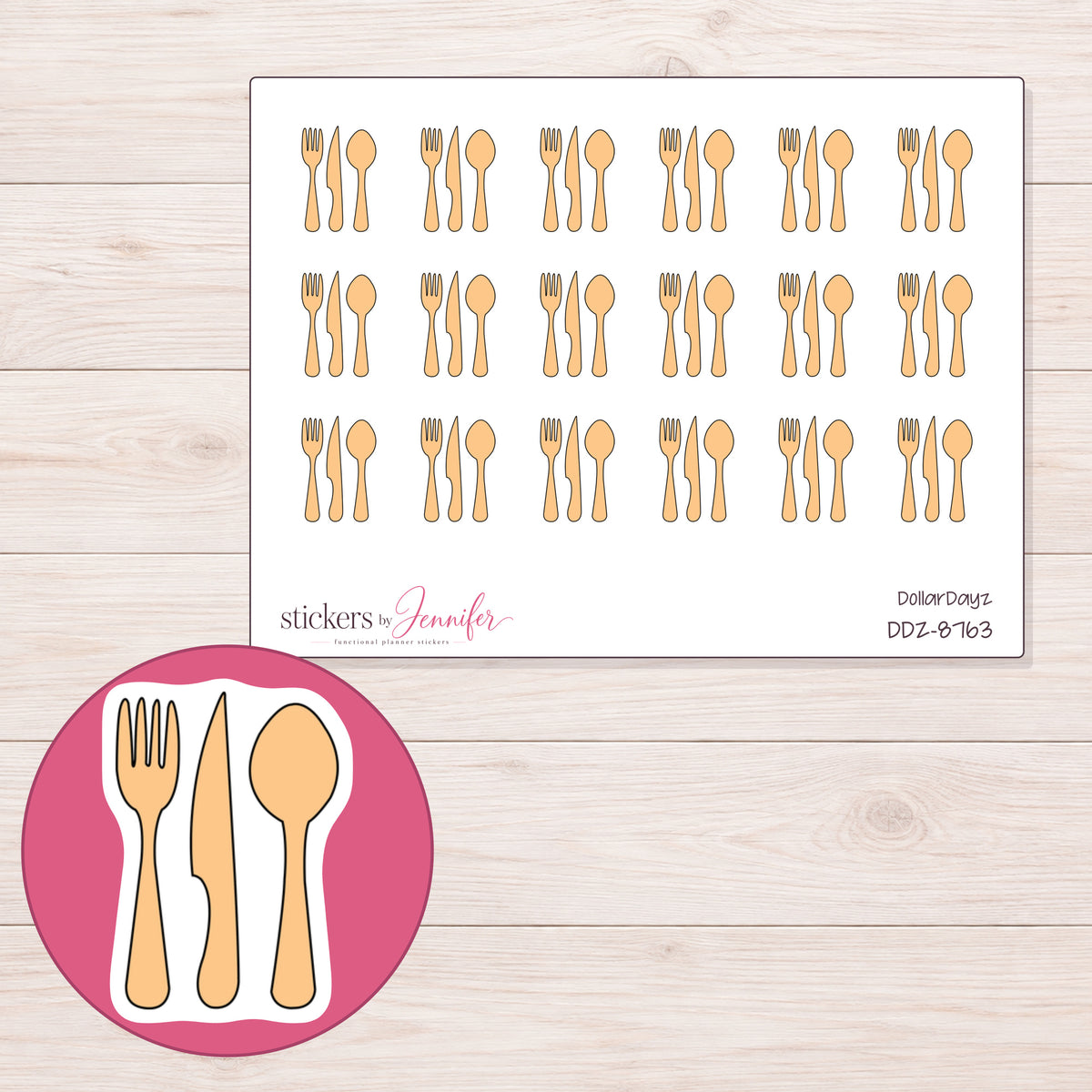 DDZ-8763 planner sticker sheet with enlarged sticker detail