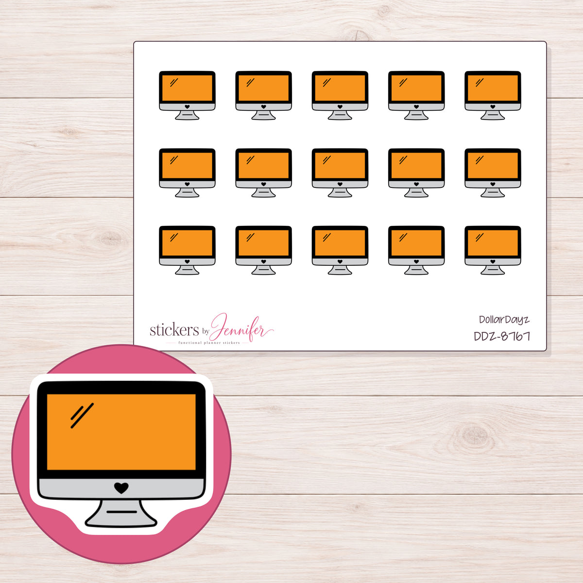 DDZ-8767 planner sticker sheet with enlarged sticker detail
