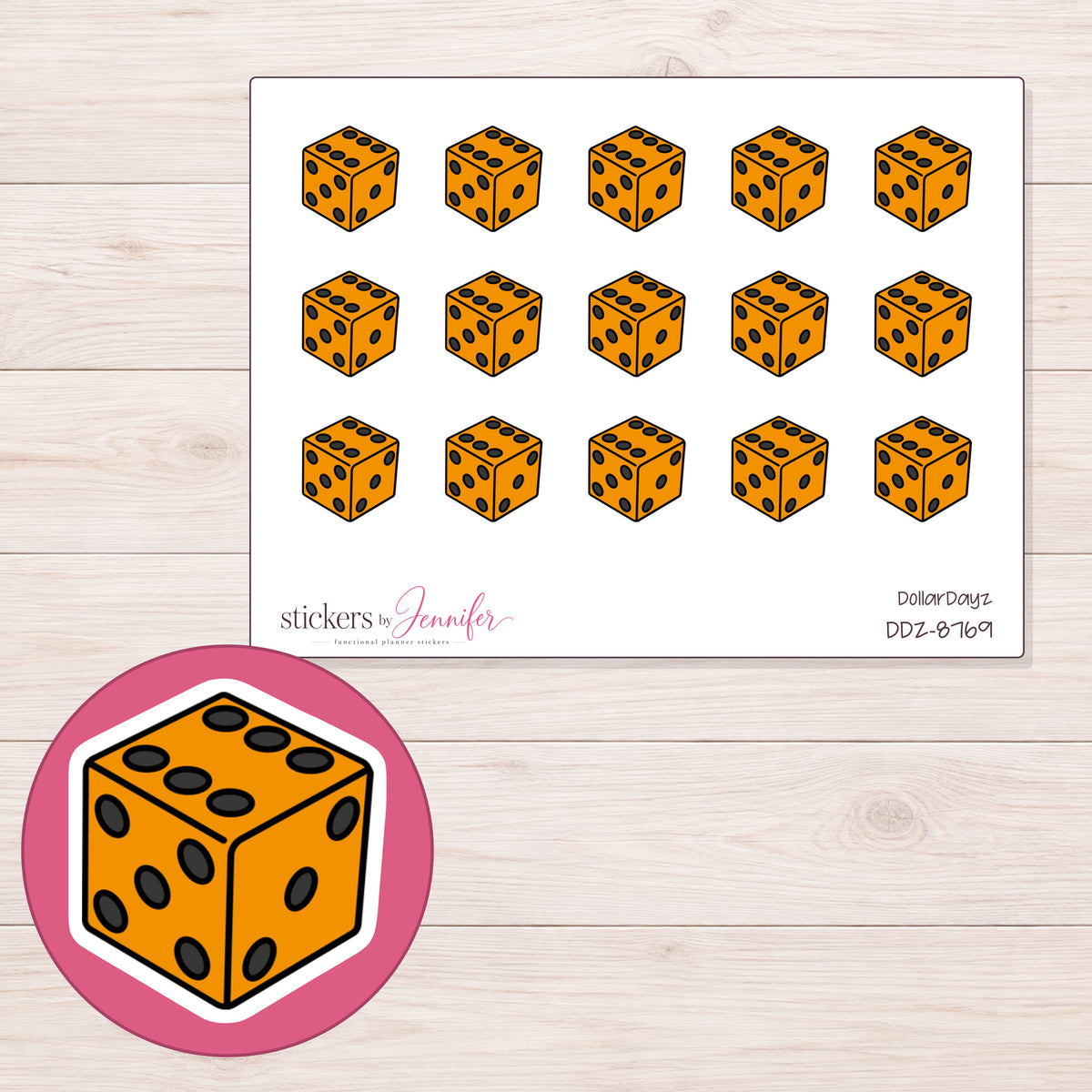 DDZ-8769 planner sticker sheet with enlarged sticker detail