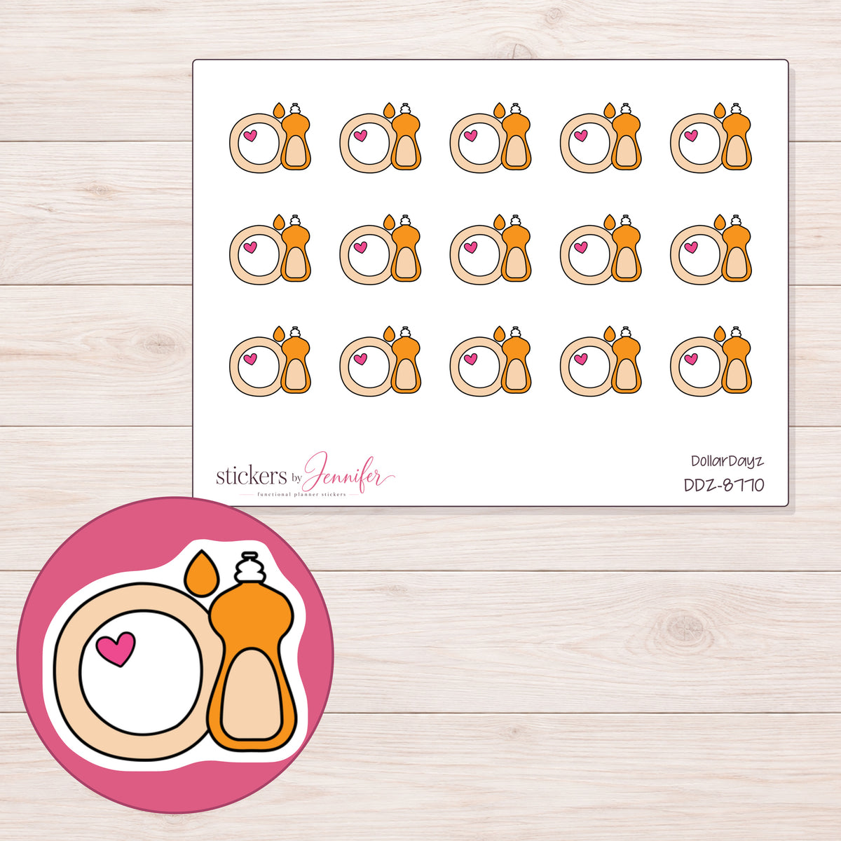 DDZ-8770 planner sticker sheet with enlarged sticker detail