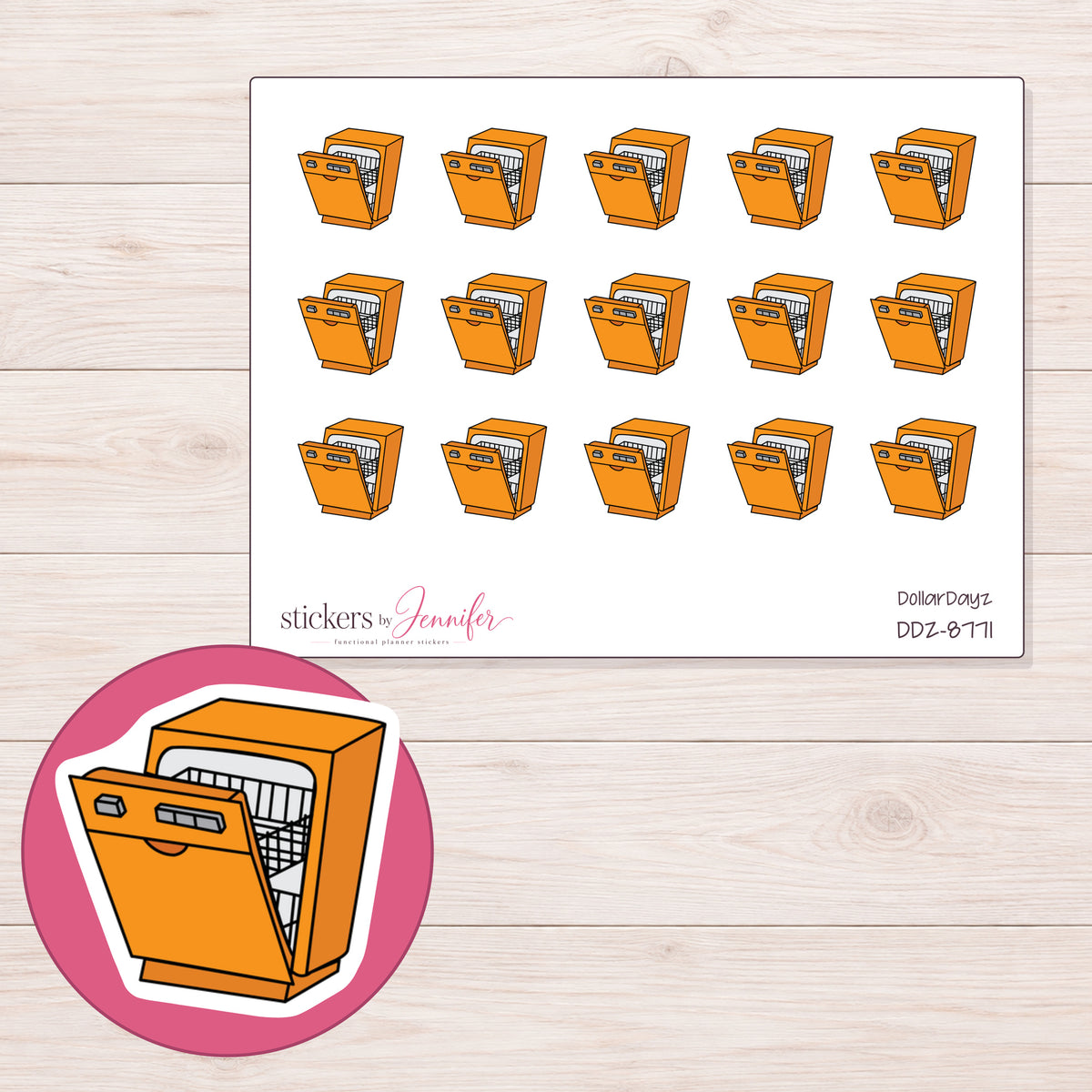DDZ-8771 planner sticker sheet with enlarged sticker detail