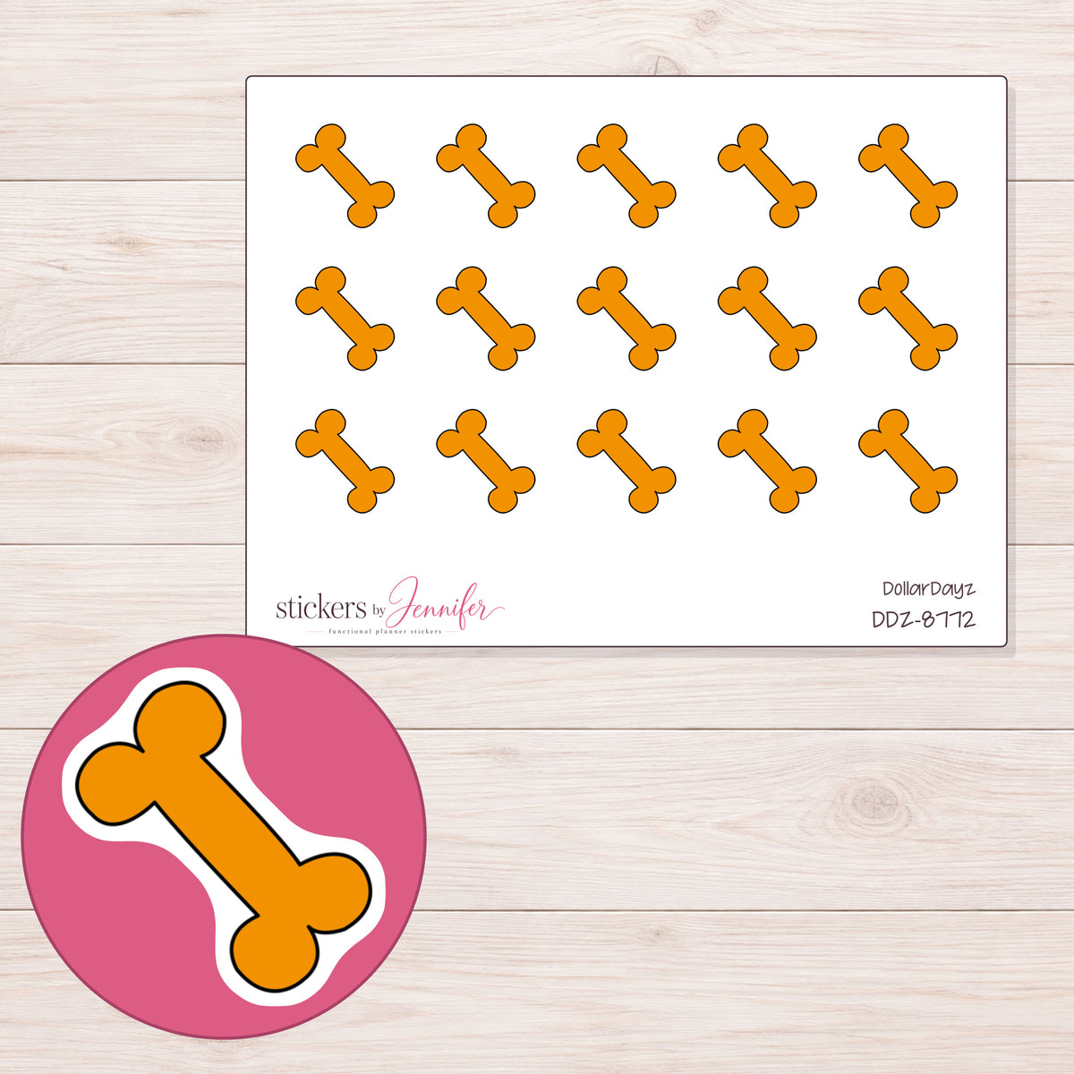 DDZ-8772 planner sticker sheet with enlarged sticker detail