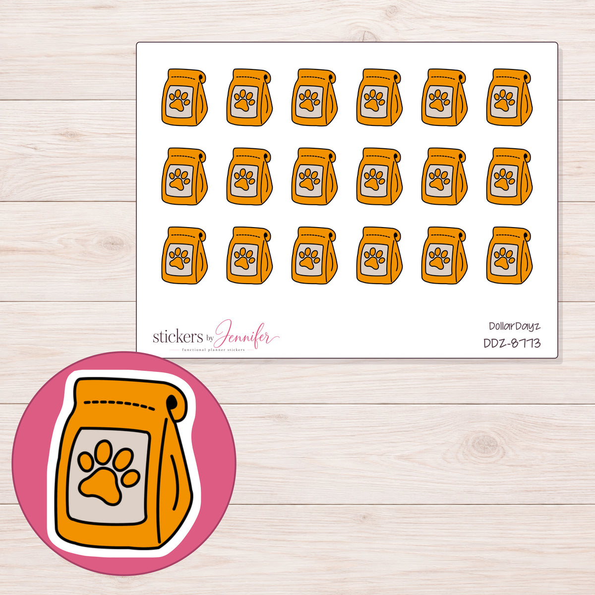 DDZ-8773 planner sticker sheet with enlarged sticker detail