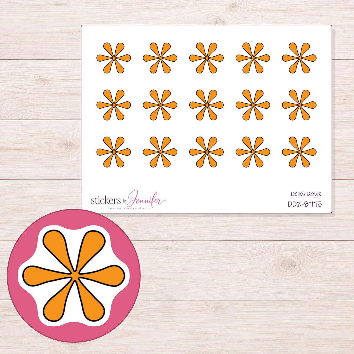 DDZ-8775 planner sticker sheet with enlarged sticker detail
