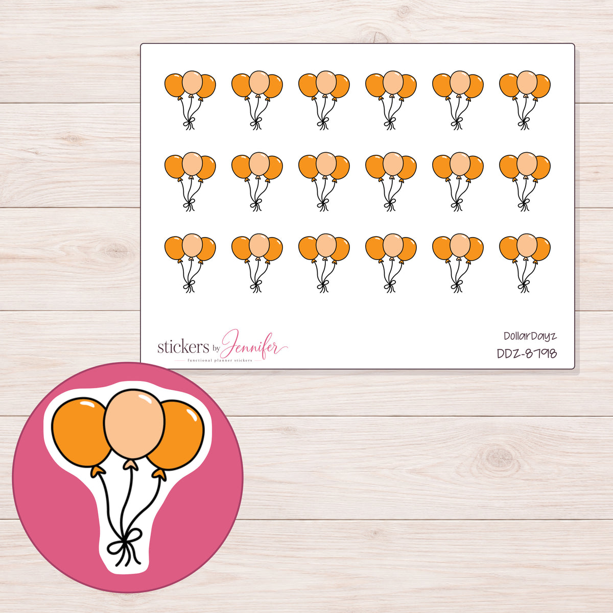 DDZ-8798 planner sticker sheet with enlarged sticker detail