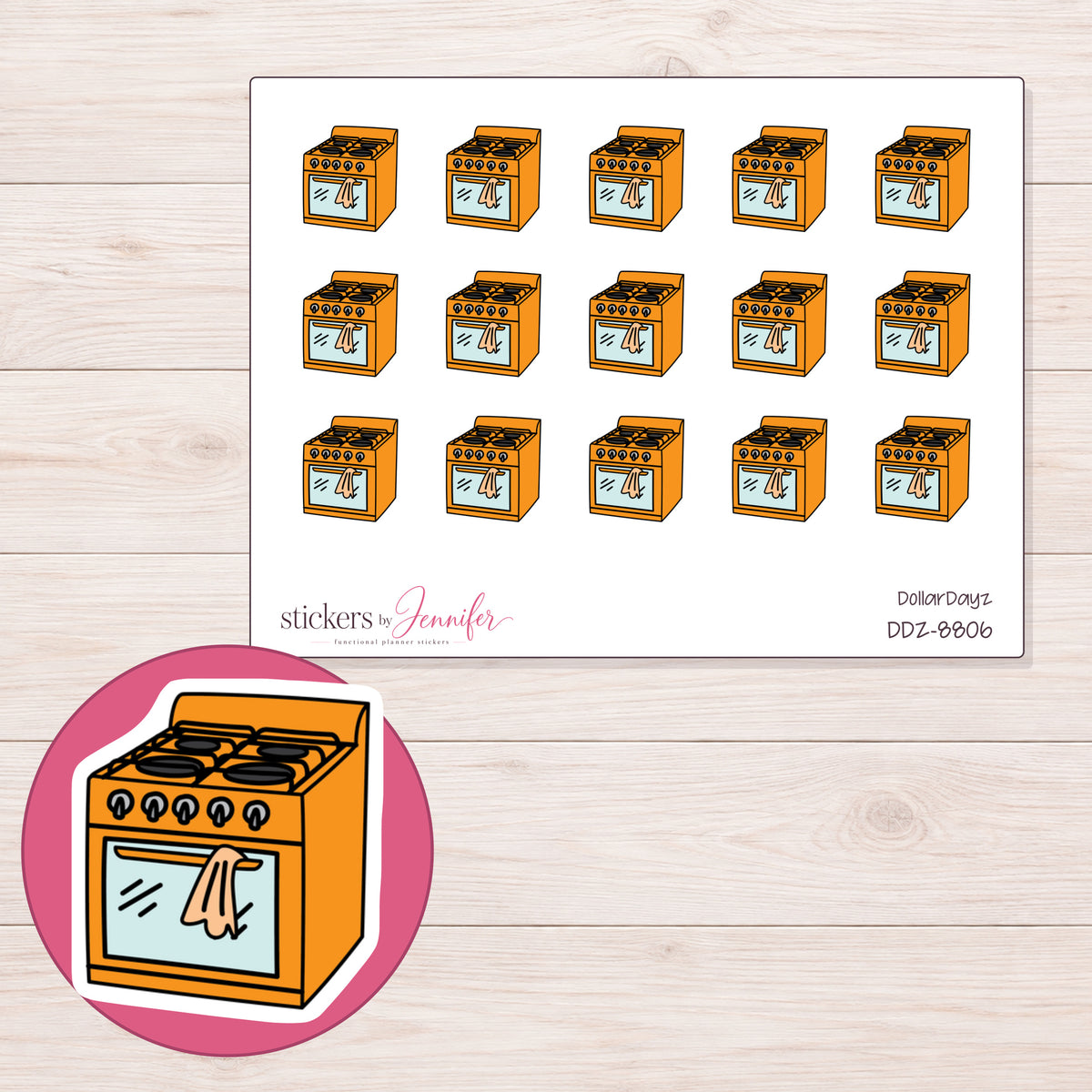 DDZ-8806 planner sticker sheet with enlarged sticker detail
