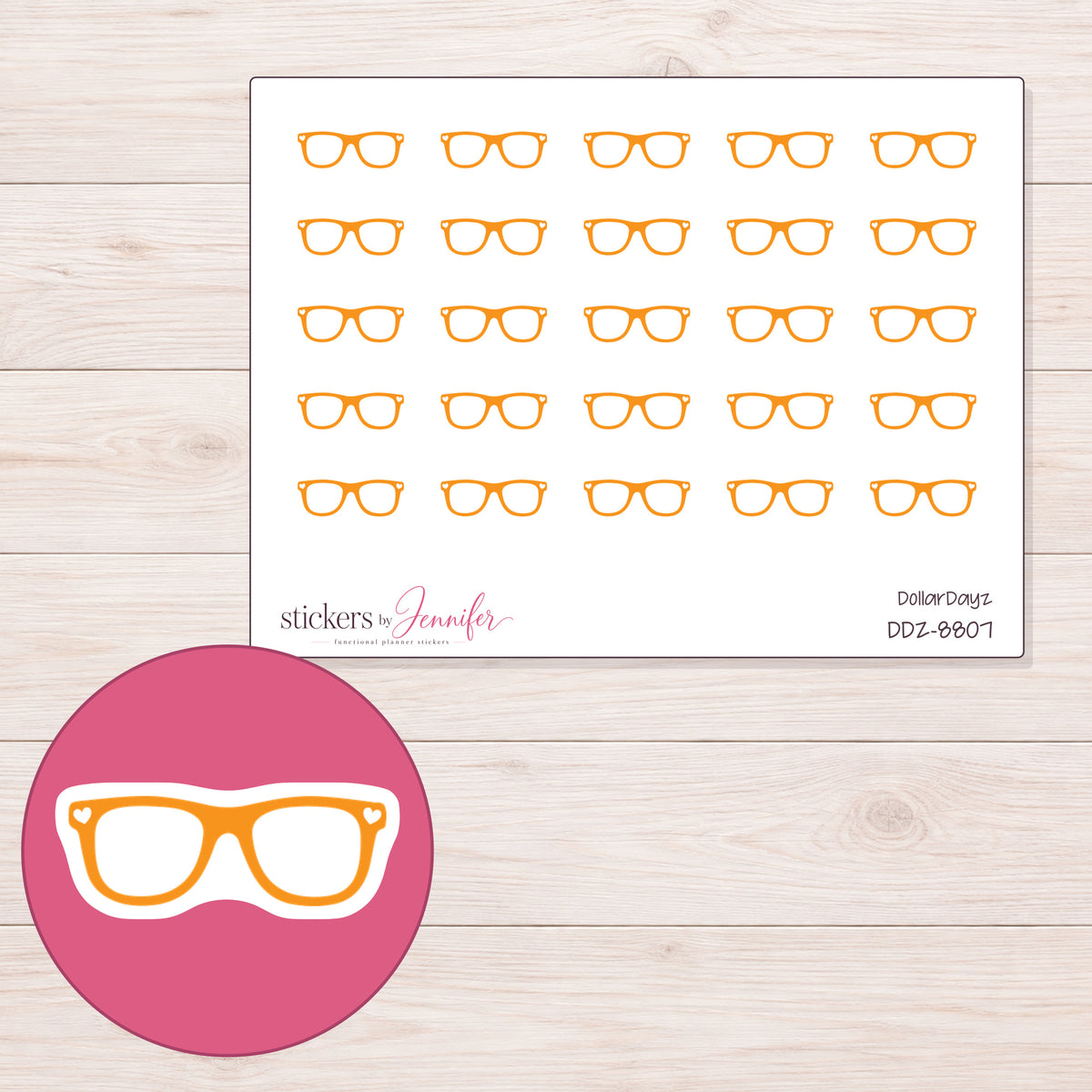 DDZ-8807 planner sticker sheet with enlarged sticker detail