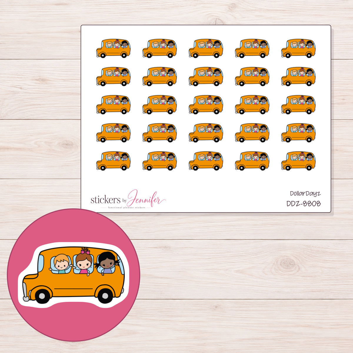 DDZ-8808 planner sticker sheet with enlarged sticker detail