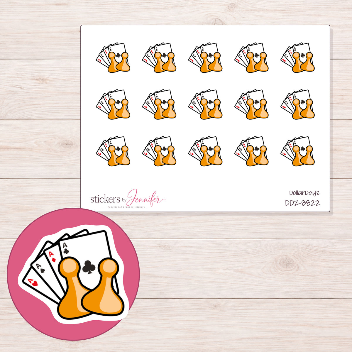 DDZ-8822 planner sticker sheet with enlarged sticker detail