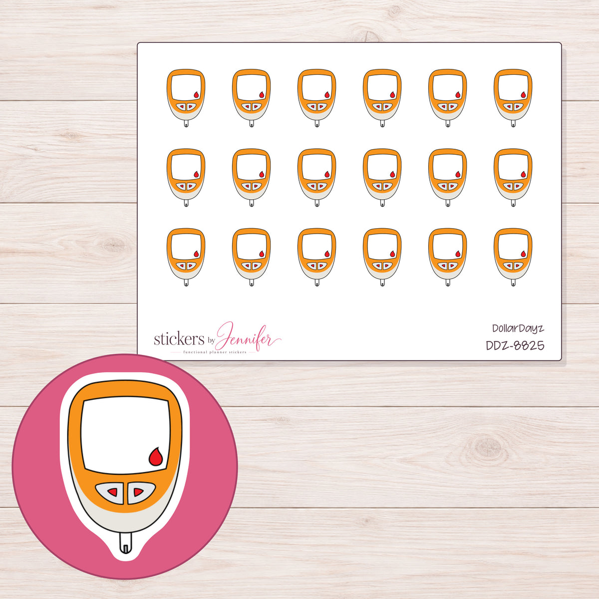 DDZ-8825 planner sticker sheet with enlarged sticker detail
