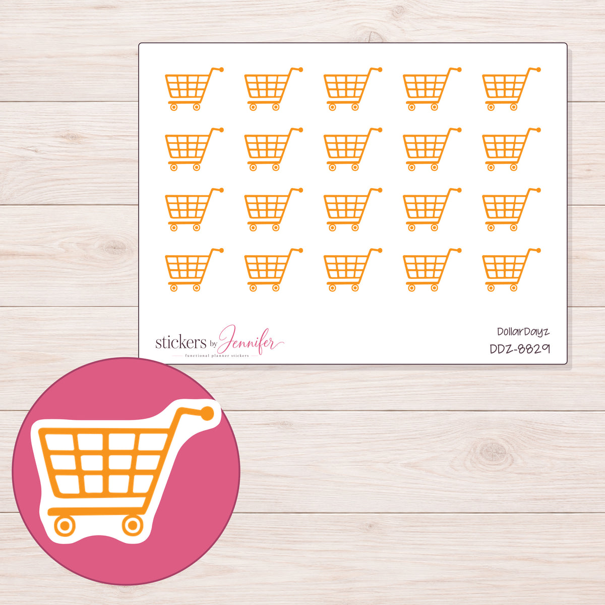 DDZ-8829 planner sticker sheet with enlarged sticker detail
