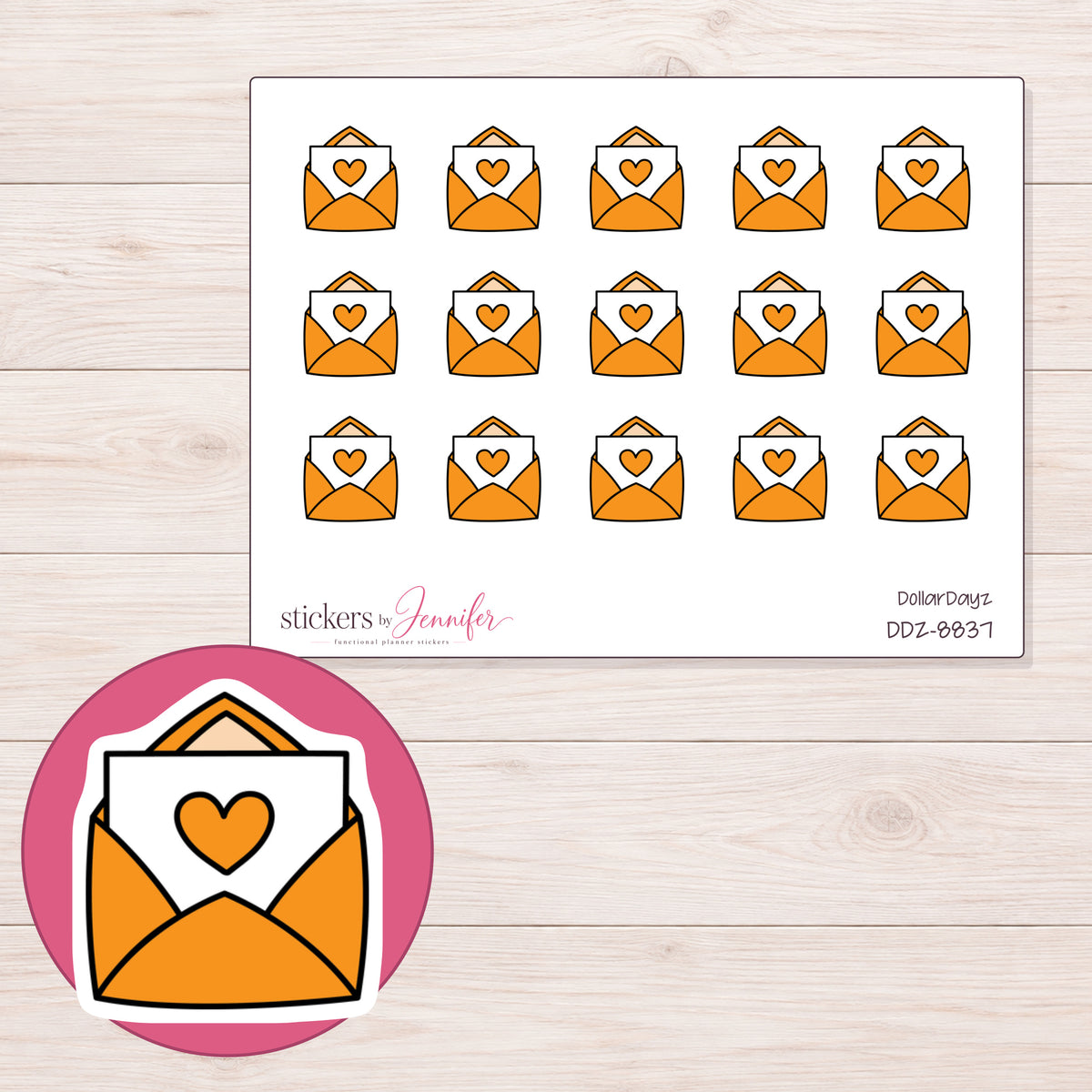 DDZ-8837 planner sticker sheet with enlarged sticker detail