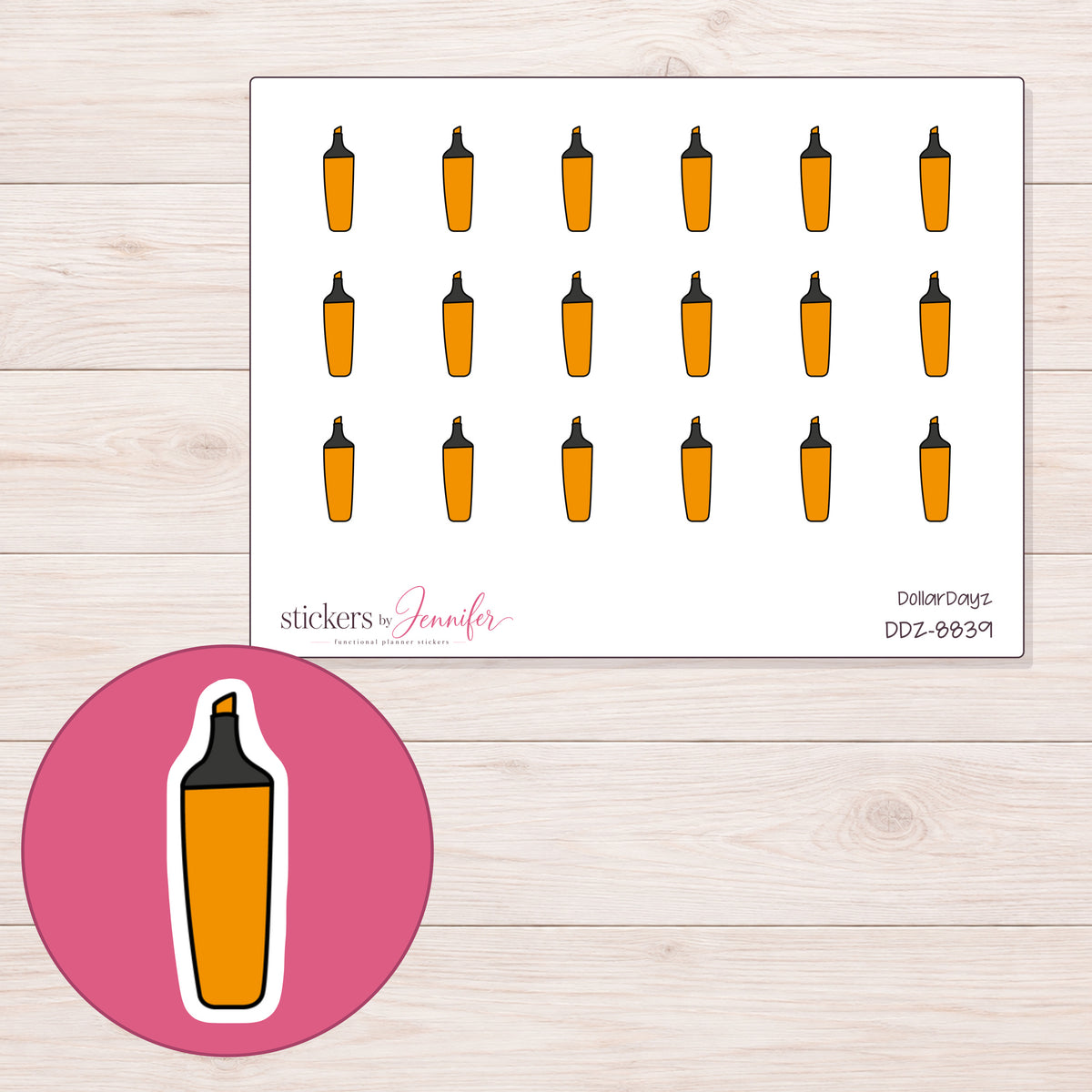 DDZ-8839 planner sticker sheet with enlarged sticker detail