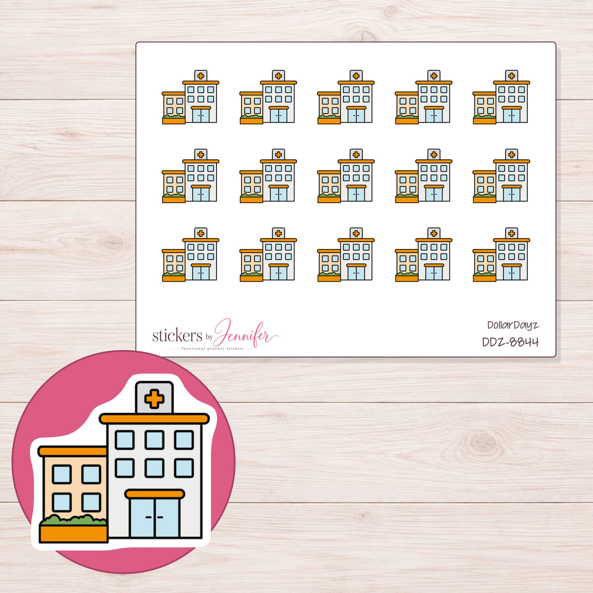 DDZ-8844 planner sticker sheet with enlarged sticker detail
