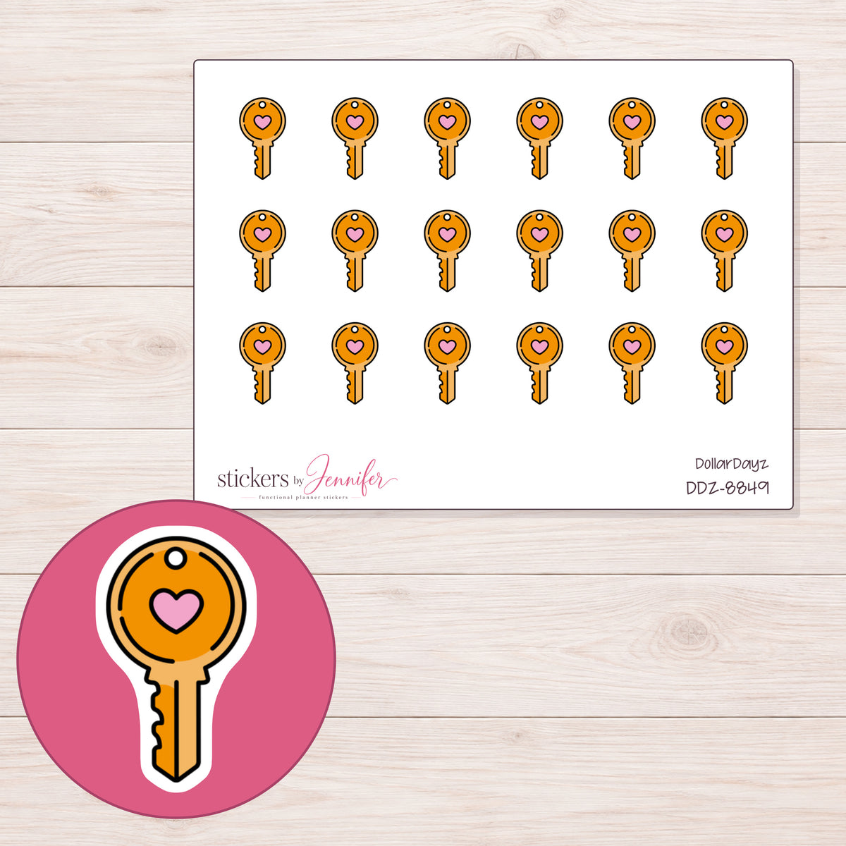 DDZ-8849 planner sticker sheet with enlarged sticker detail