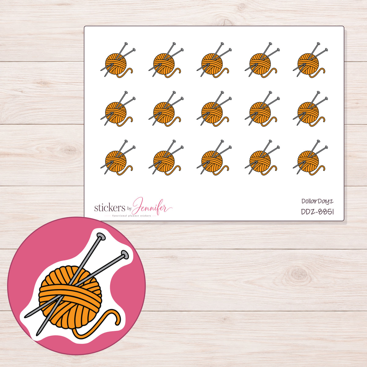 DDZ-8851 planner sticker sheet with enlarged sticker detail