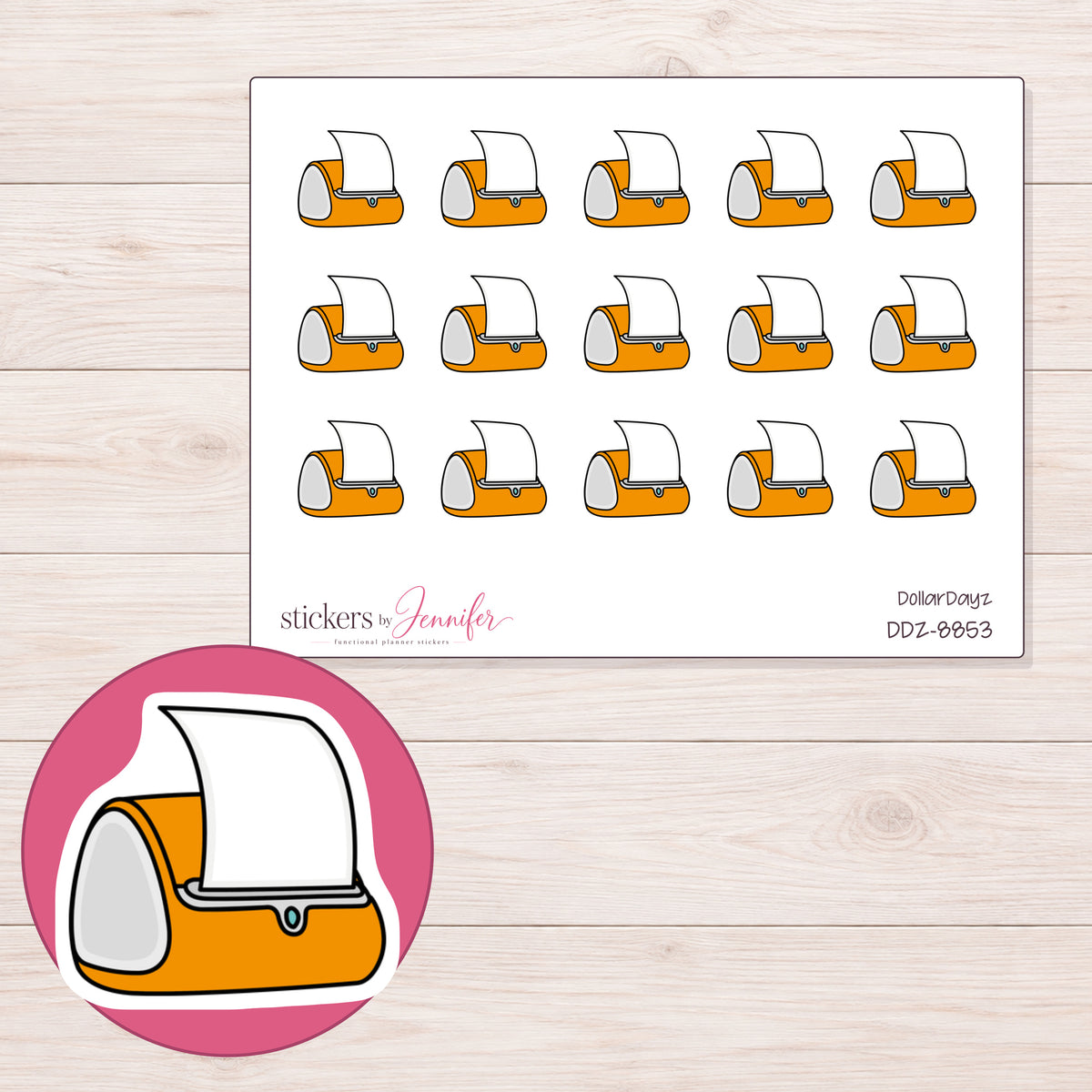 DDZ-8853 planner sticker sheet with enlarged sticker detail