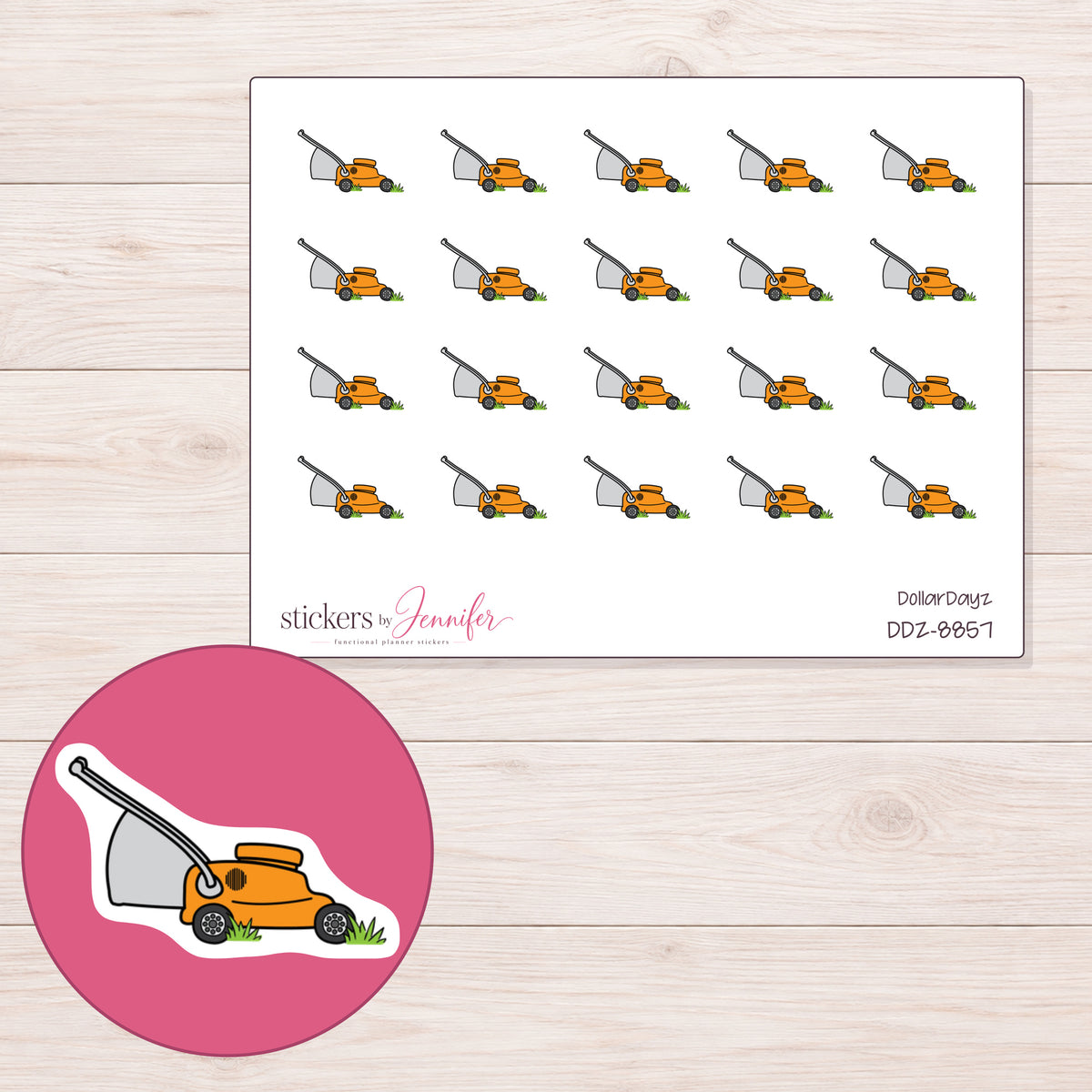 DDZ-8857 planner sticker sheet with enlarged sticker detail