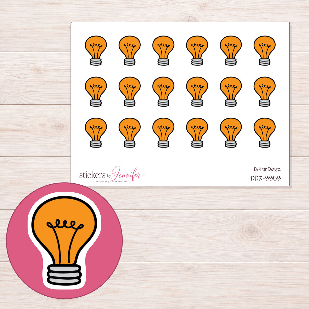 DDZ-8858 planner sticker sheet with enlarged sticker detail