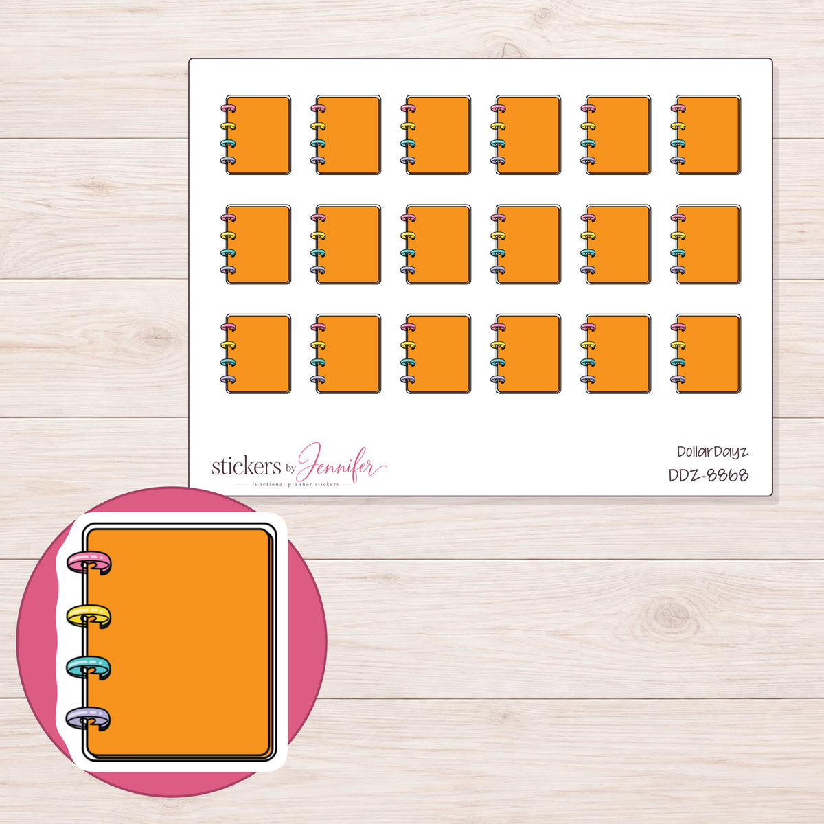 DDZ-8868 planner sticker sheet with enlarged sticker detail