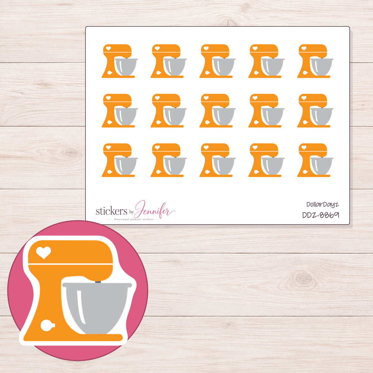 DDZ-8869 planner sticker sheet with enlarged sticker detail