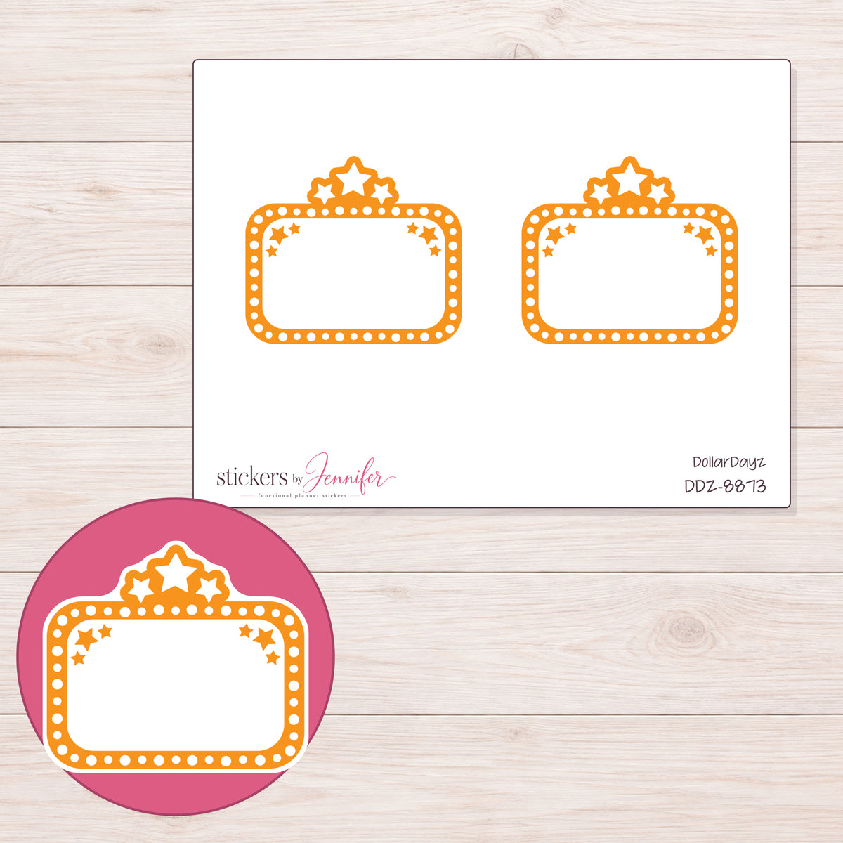 DDZ-8873 planner sticker sheet with enlarged sticker detail