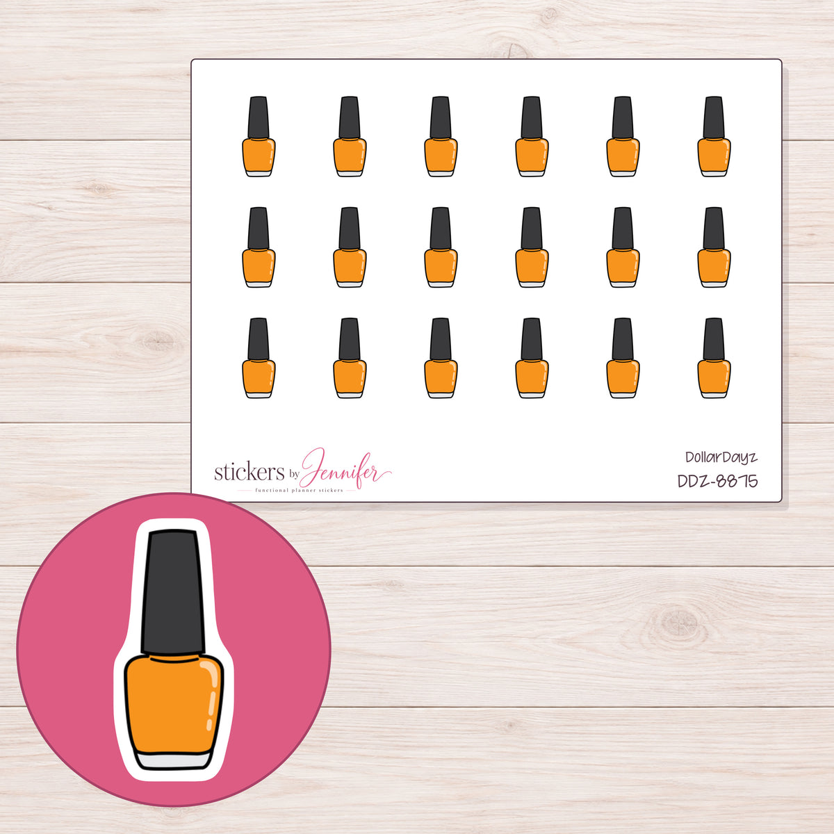 DDZ-8875 planner sticker sheet with enlarged sticker detail