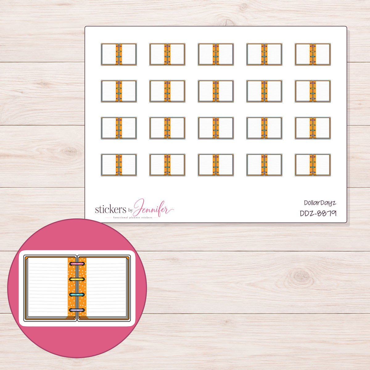 DDZ-8879 planner sticker sheet with enlarged sticker detail