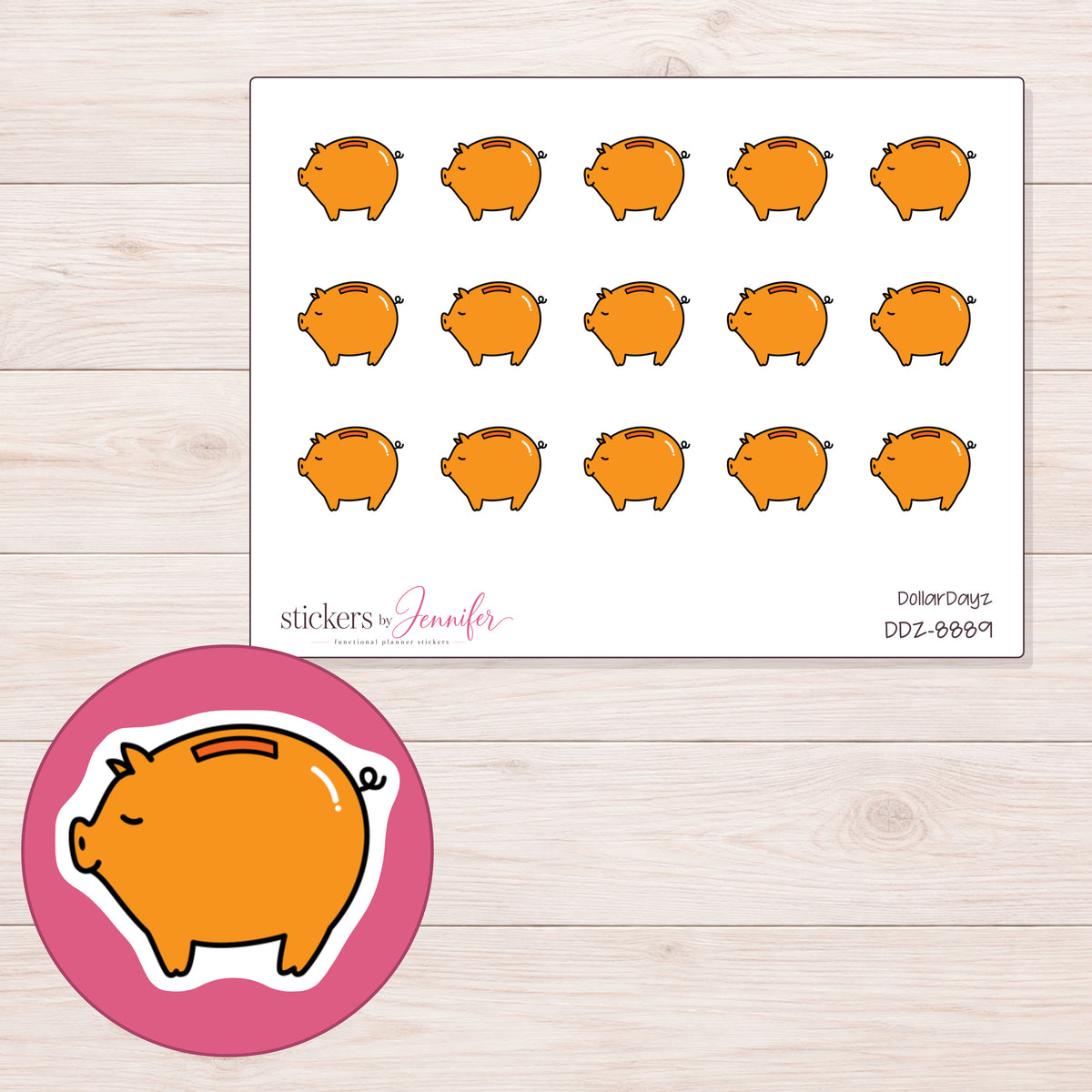 DDZ-8889 planner sticker sheet with enlarged sticker detail
