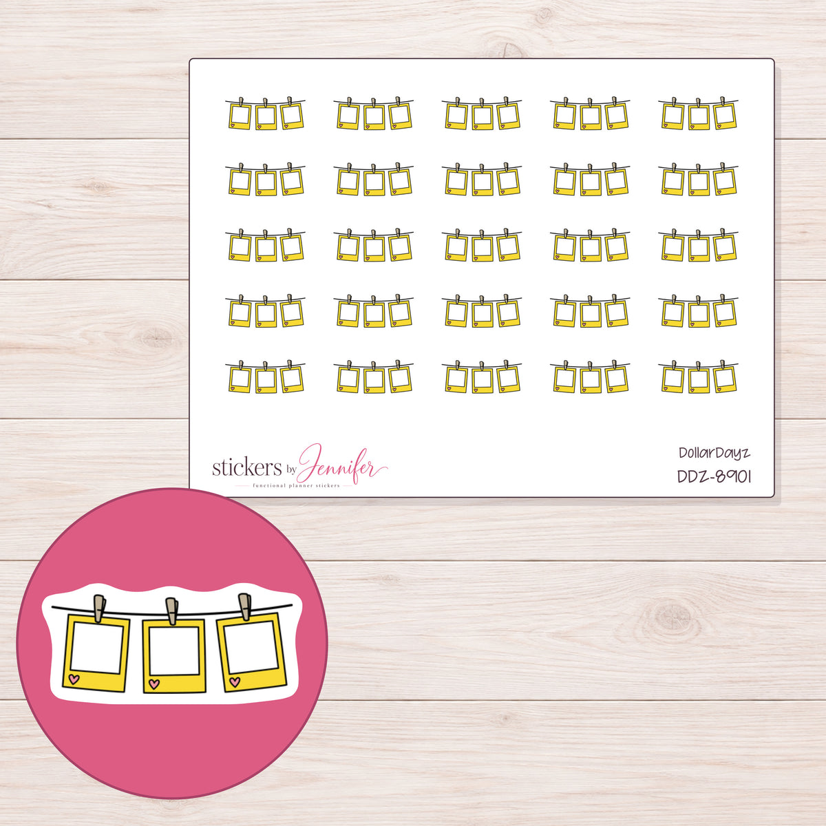 DDZ-8901 planner sticker sheet with enlarged sticker detail