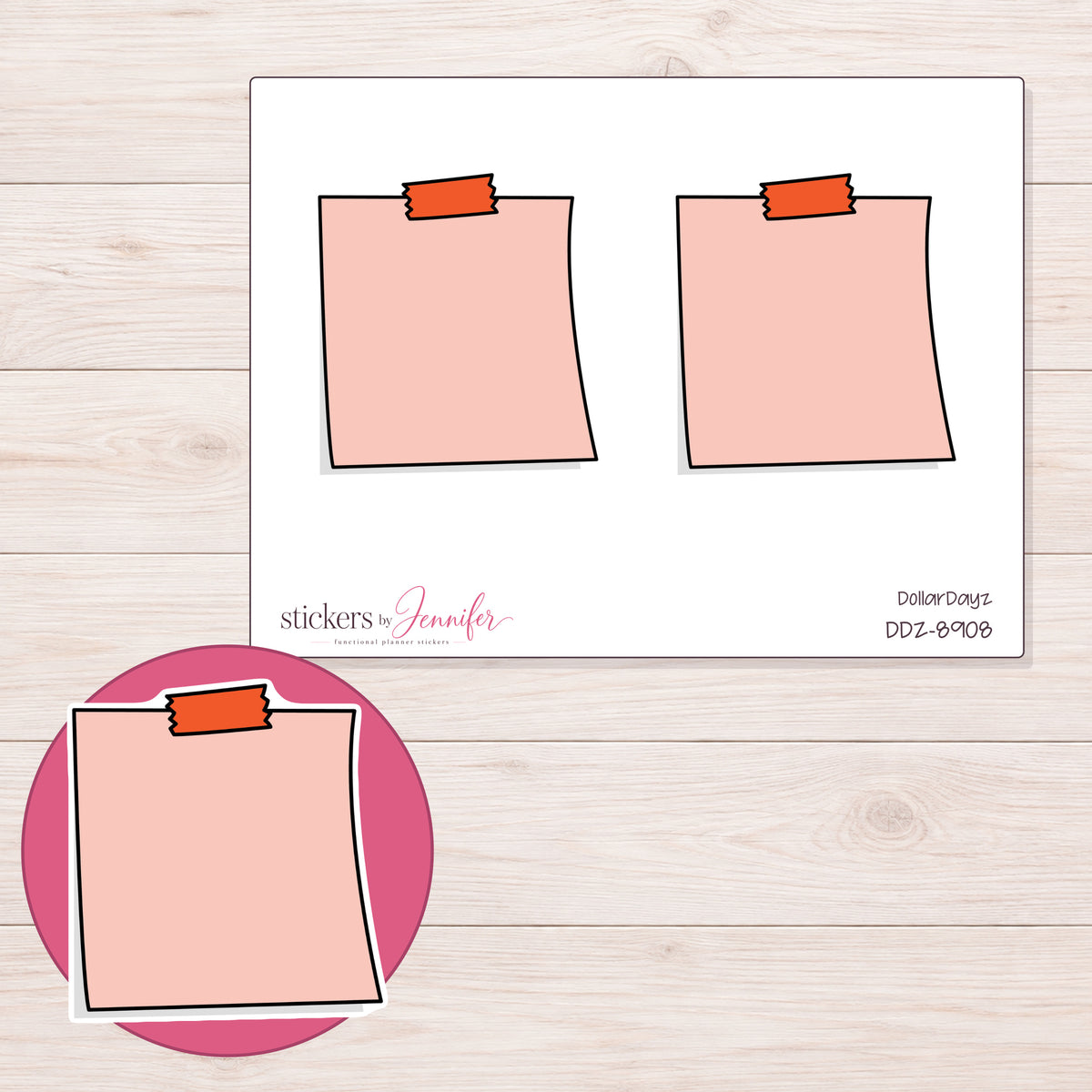 DDZ-8908 planner sticker sheet with enlarged sticker detail