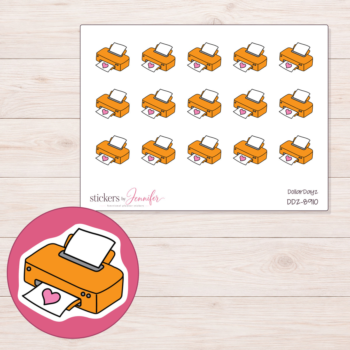 DDZ-8910 planner sticker sheet with enlarged sticker detail