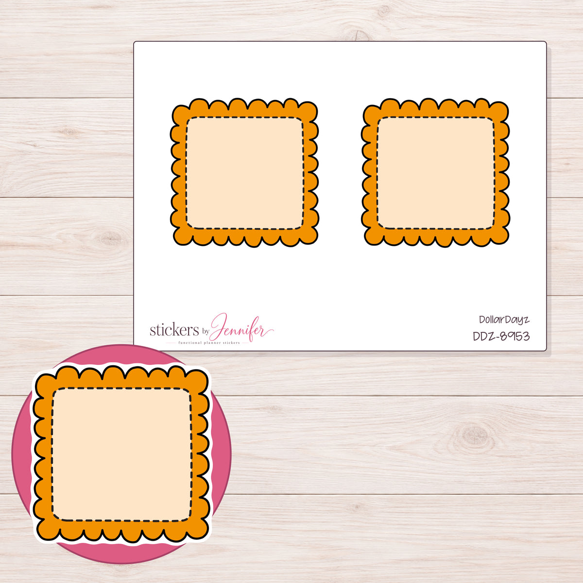 DDZ-8953 planner sticker sheet with enlarged sticker detail