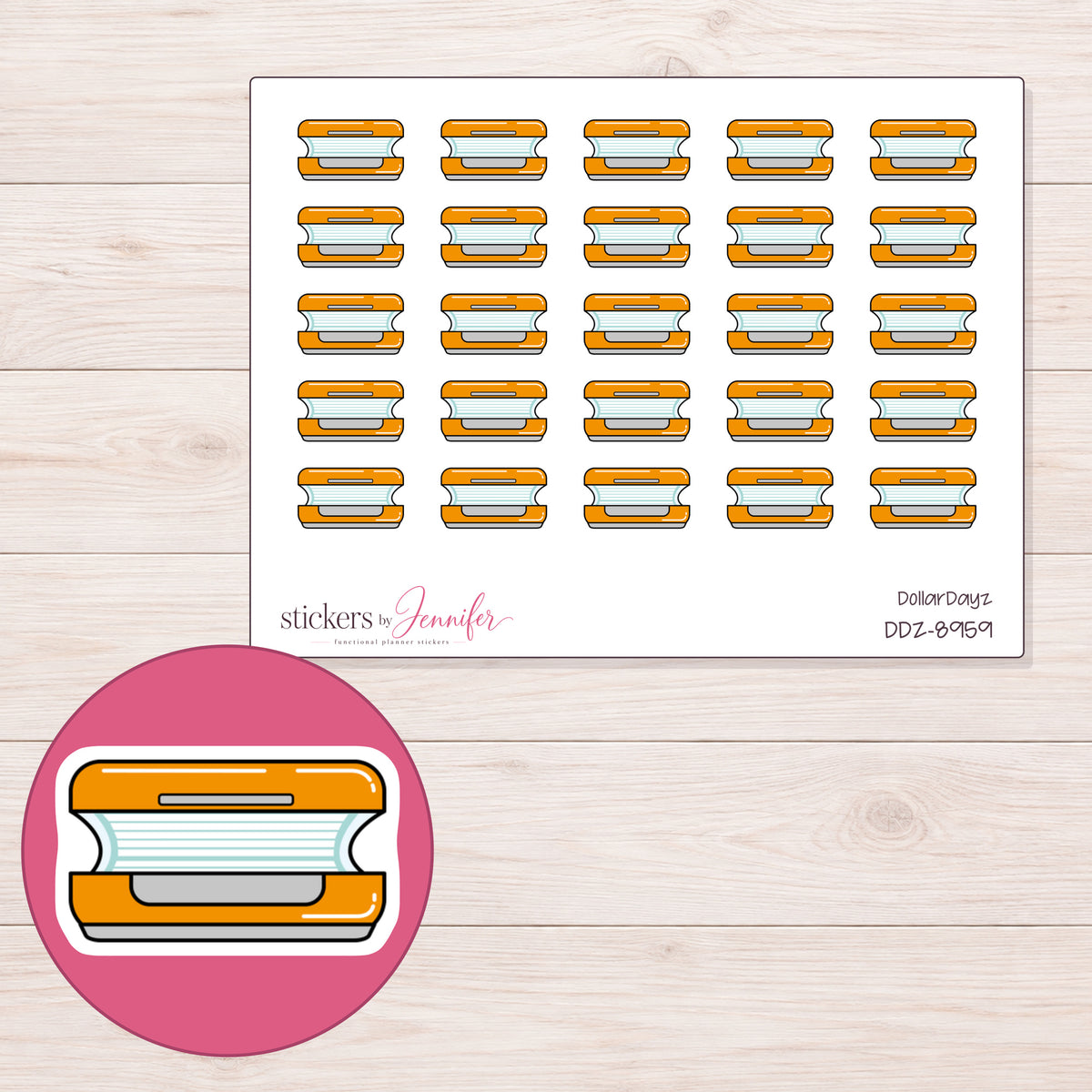 DDZ-8959 planner sticker sheet with enlarged sticker detail