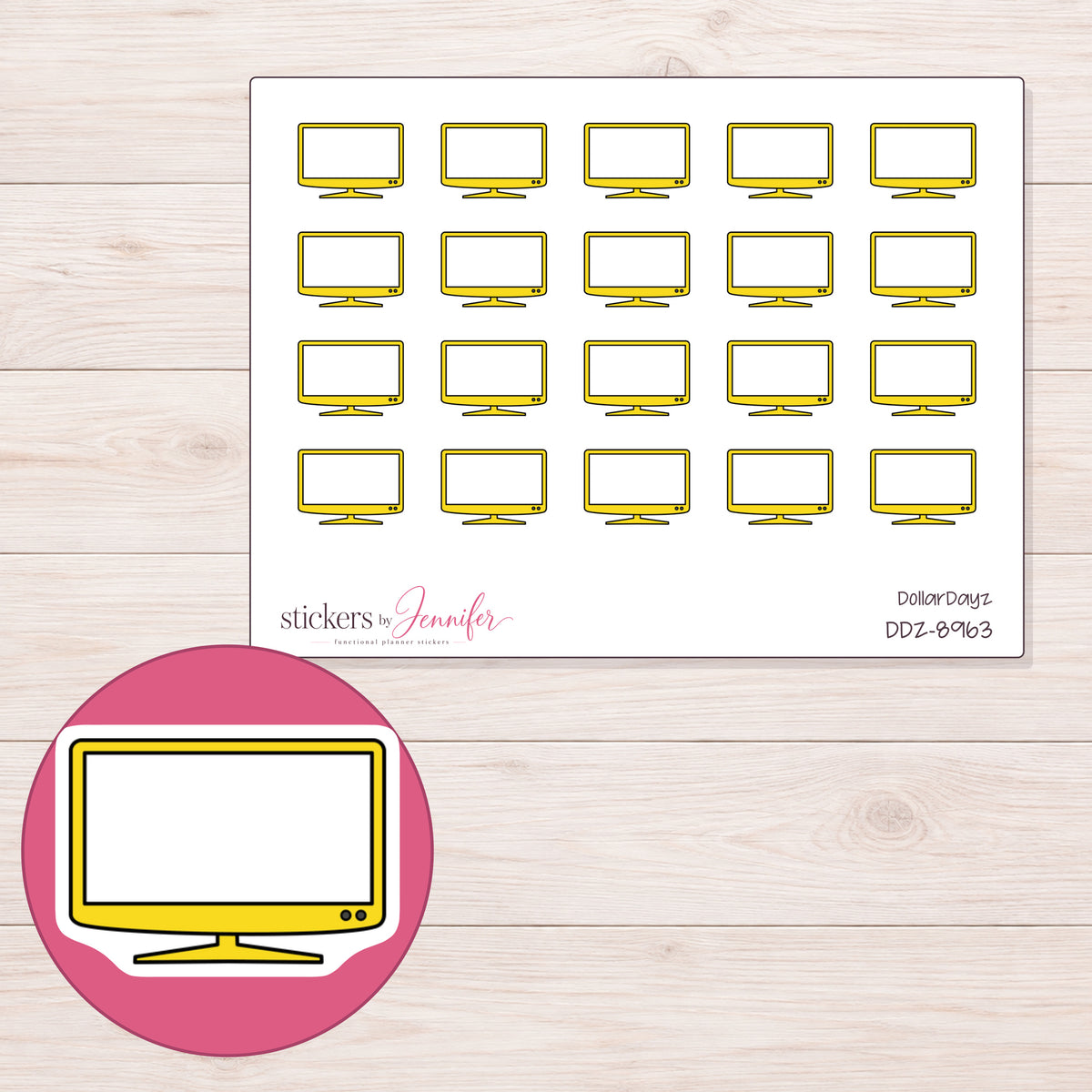 DDZ-8963 planner sticker sheet with enlarged sticker detail