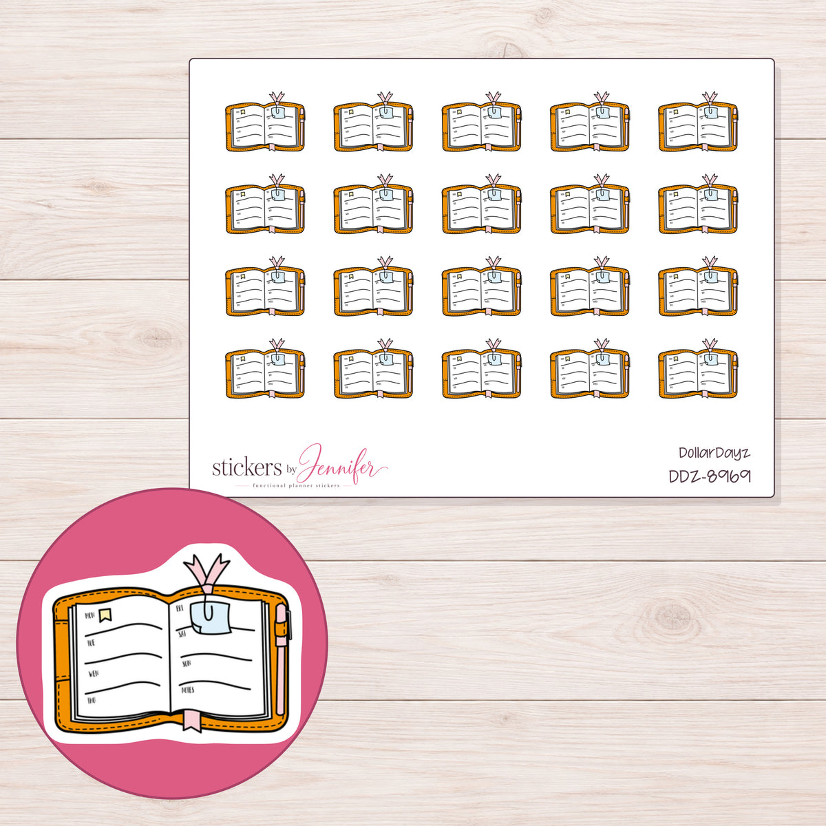 DDZ-8969 planner sticker sheet with enlarged sticker detail