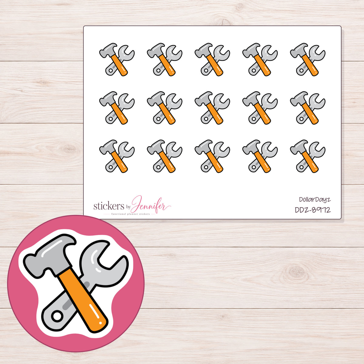 DDZ-8972 planner sticker sheet with enlarged sticker detail