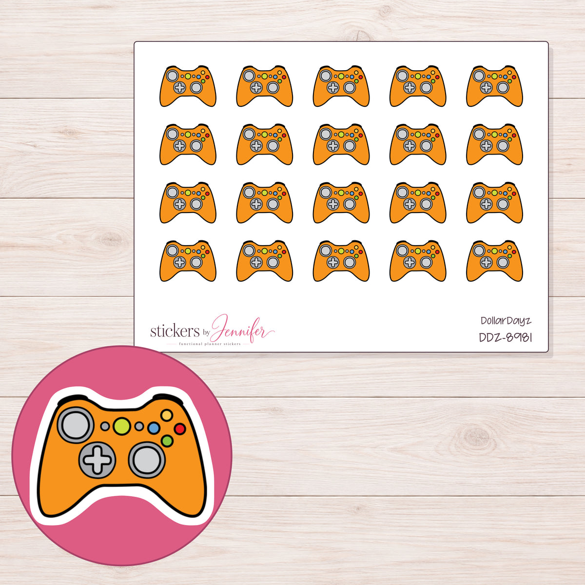 DDZ-8981 planner sticker sheet with enlarged sticker detail