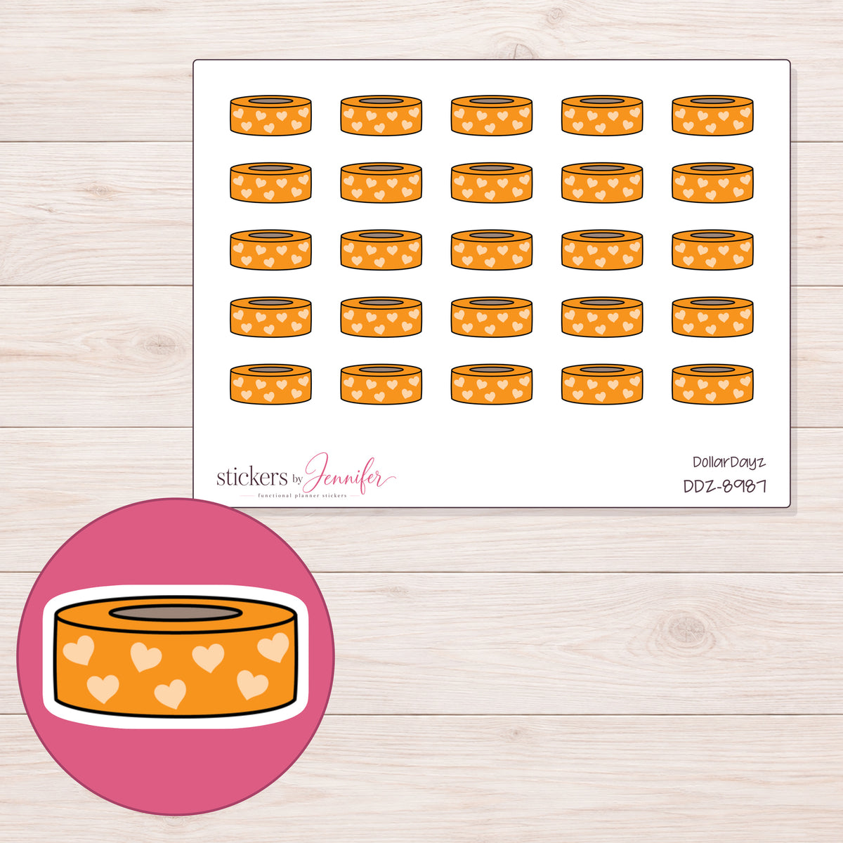 DDZ-8987 planner sticker sheet with enlarged sticker detail
