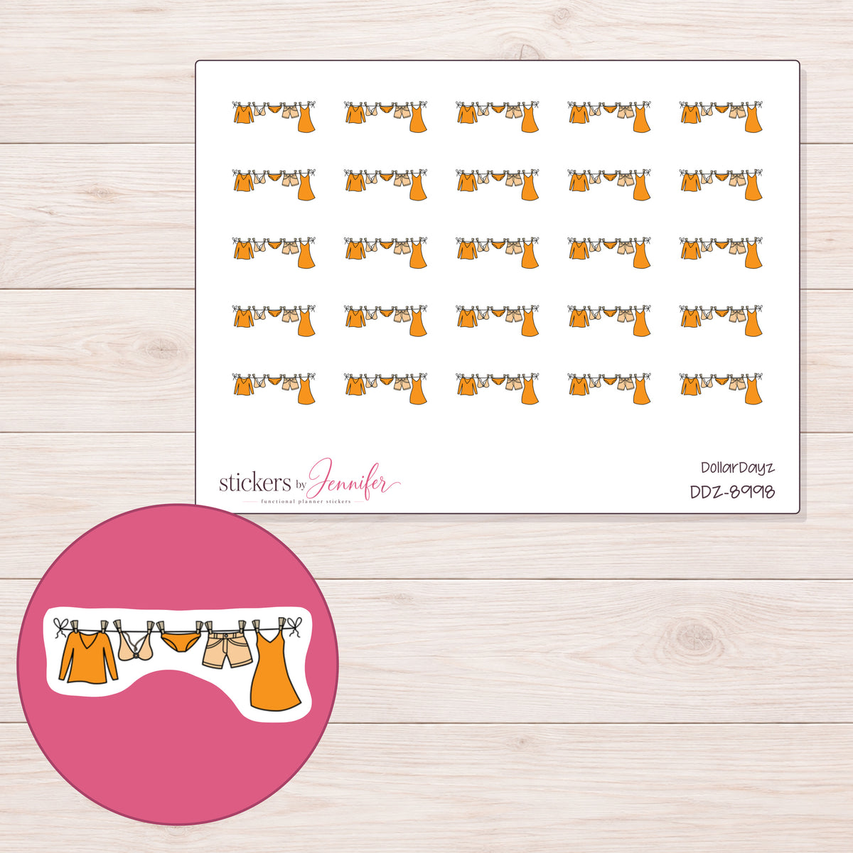 DDZ-8998 planner sticker sheet with enlarged sticker detail