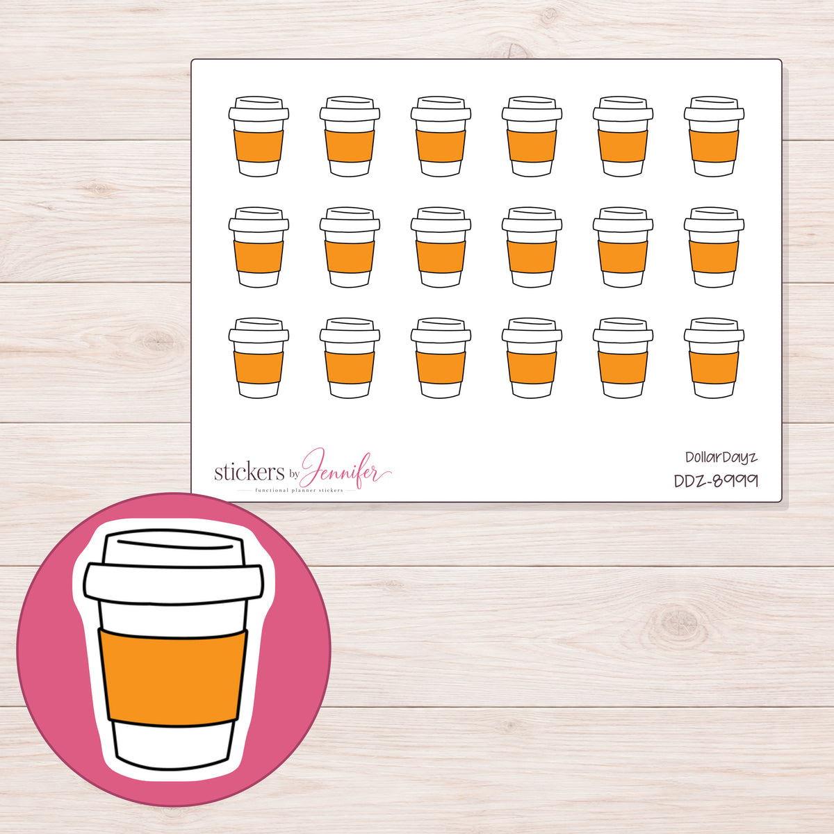 DDZ-8999 planner sticker sheet with enlarged sticker detail
