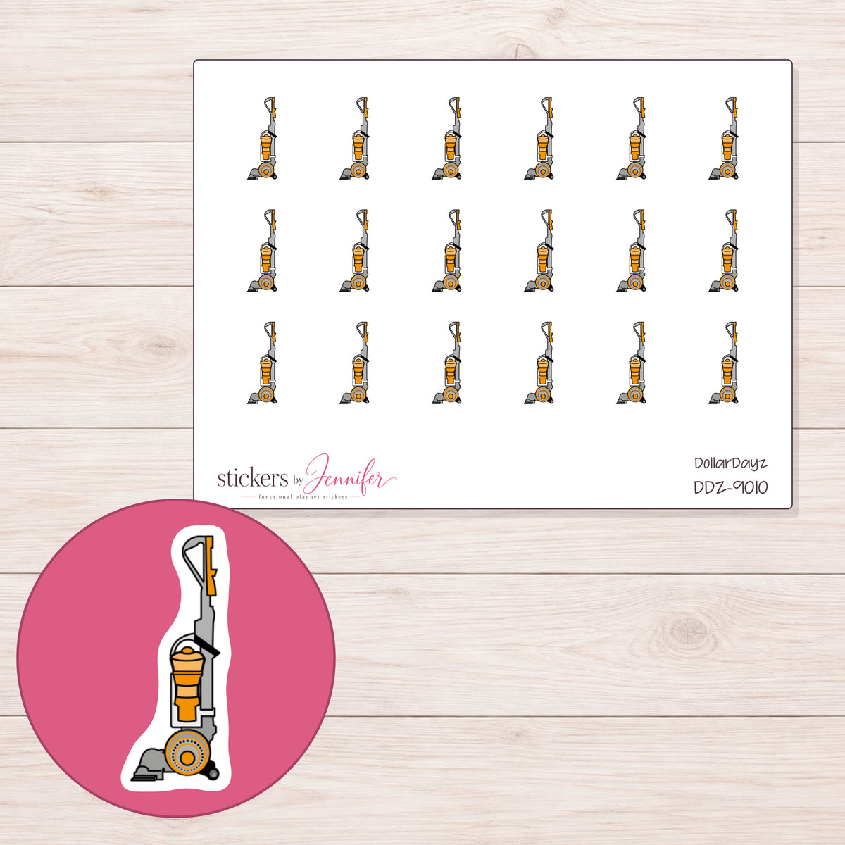 DDZ-9010 planner sticker sheet with enlarged sticker detail
