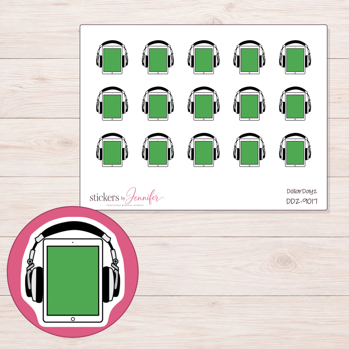 DDZ-9017 planner sticker sheet with enlarged sticker detail