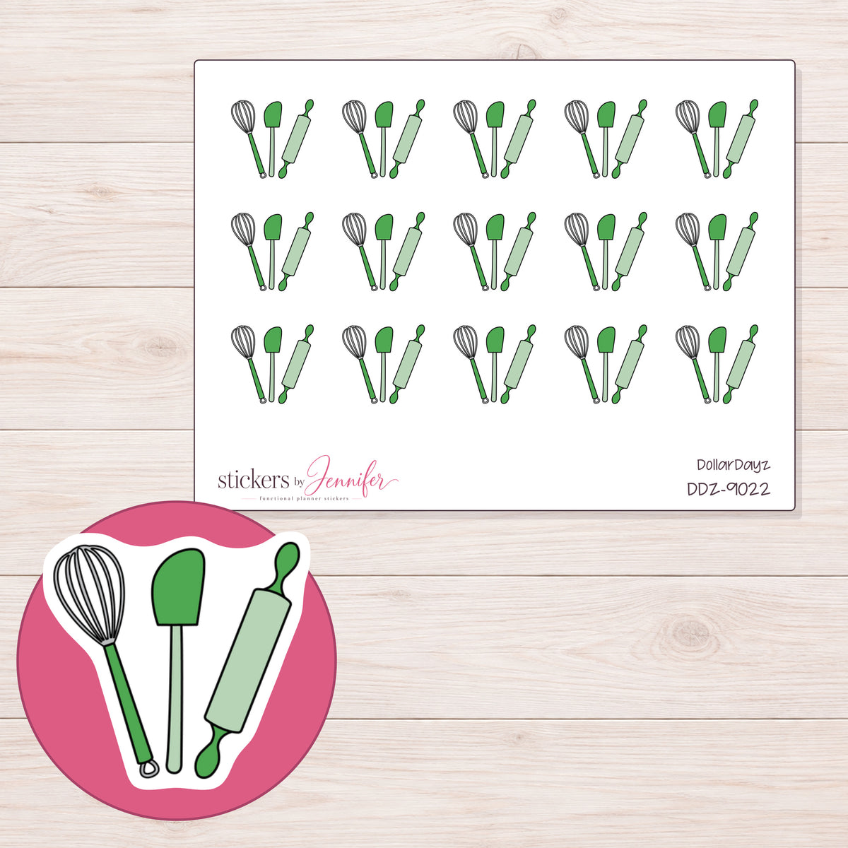 DDZ-9022 planner sticker sheet with enlarged sticker detail