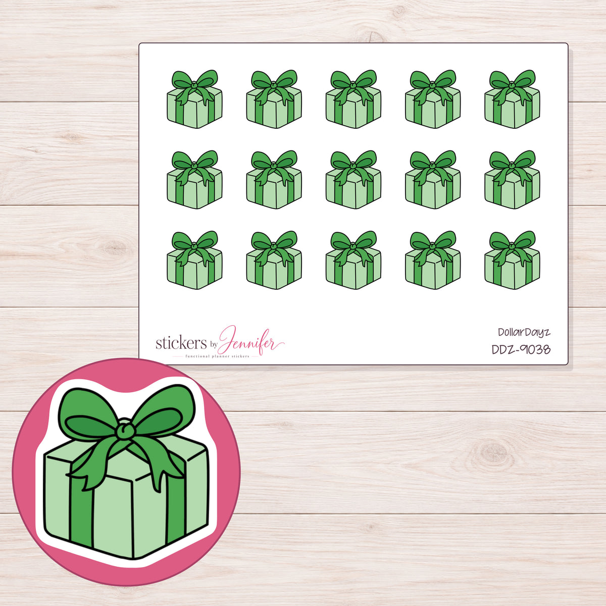 DDZ-9038 planner sticker sheet with enlarged sticker detail