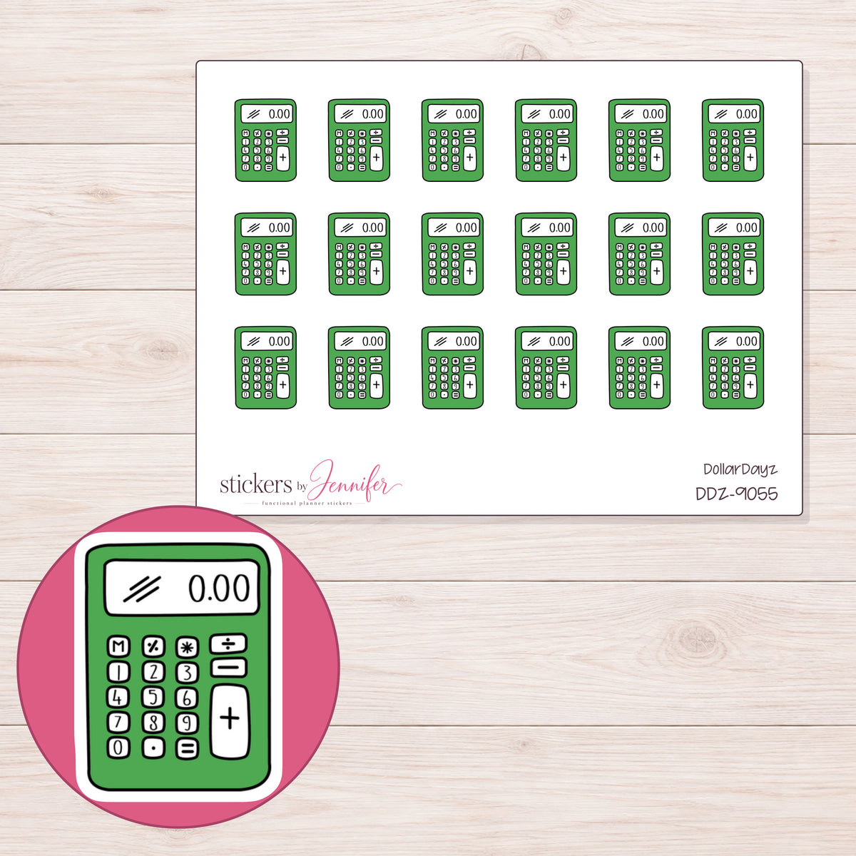DDZ-9055 planner sticker sheet with enlarged sticker detail