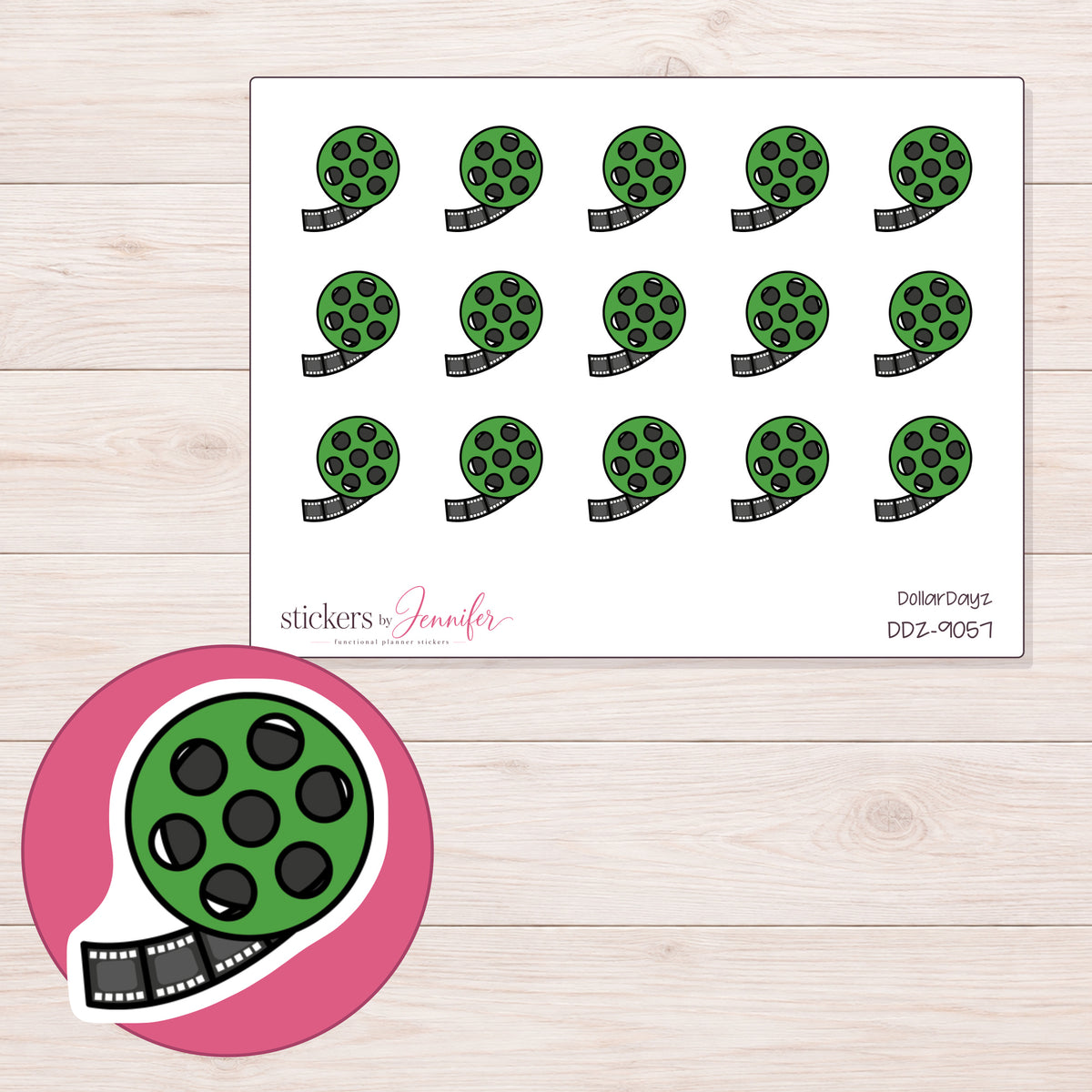DDZ-9057 planner sticker sheet with enlarged sticker detail