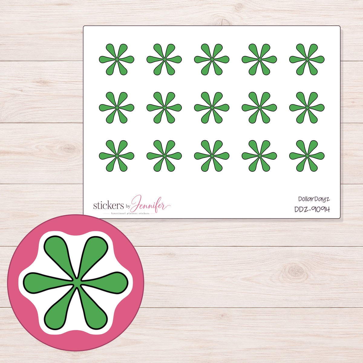 DDZ-9094 planner sticker sheet with enlarged sticker detail